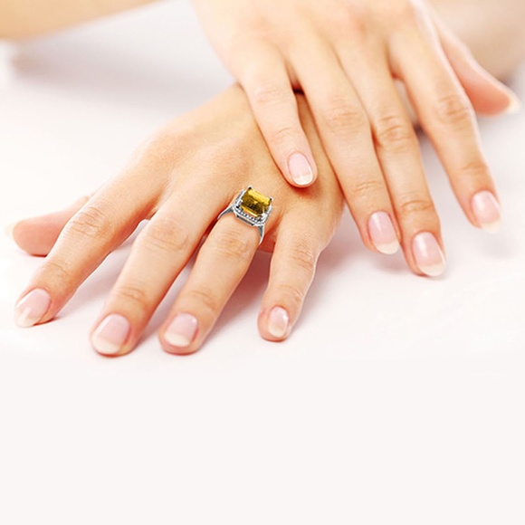 14K. SOLID GOLD RING WITH NATURAL DIAMONDS & CITRINE (White Gold) - Picture 5 of 6